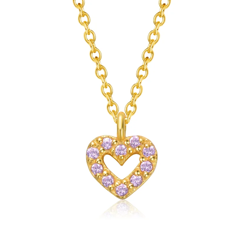 14k Gold Plated Pink Cubic Zirconia Heart Halo Charm Pendant Necklace