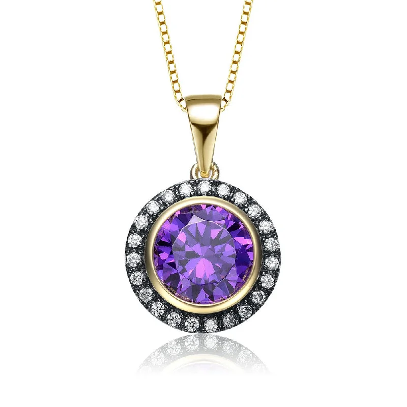 Sophie Purple Gold and Black Round Pendant Necklace