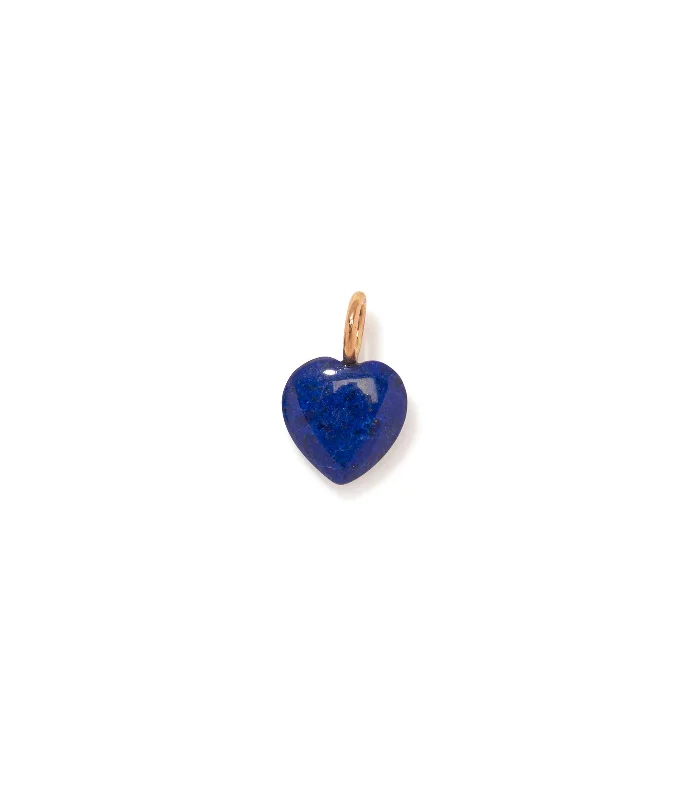 14k Gold Puffy Heart Necklace Charm in Lapis