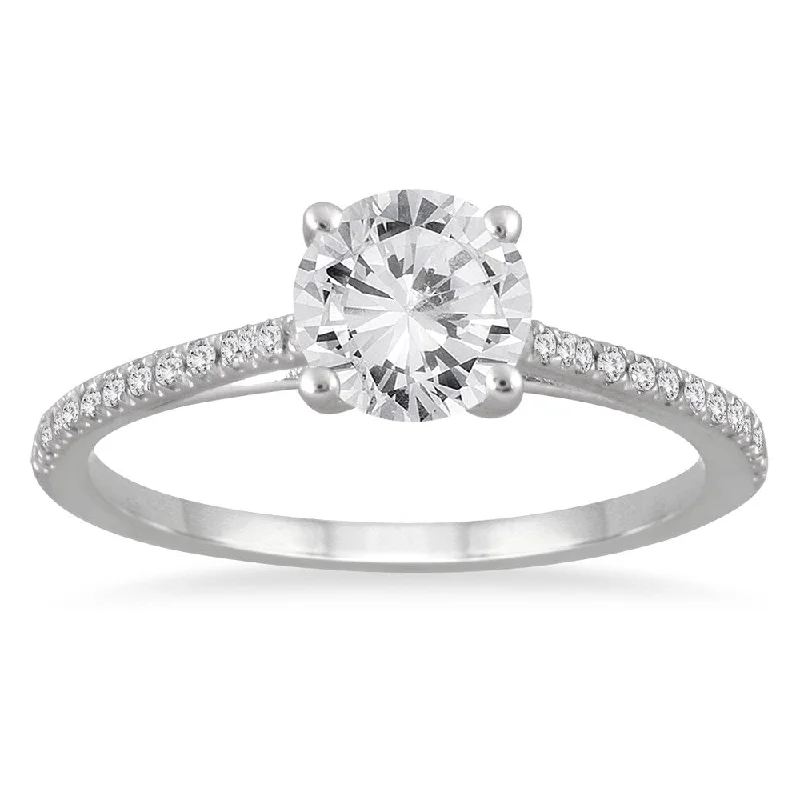 14k White Gold 1 1/6ct TDW White Diamond Cathedral Engagement Ring