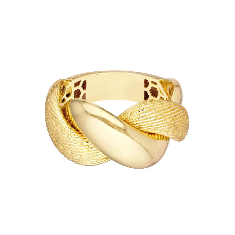 14K Yellow Gold Textured & Polished Twisted Ring