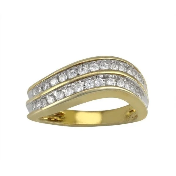 14KT Gold Over Sterling Silver With Natural White Dimaond Wave Band Ring