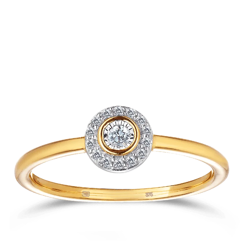 Halo Ring in 9ct Yellow and White Gold