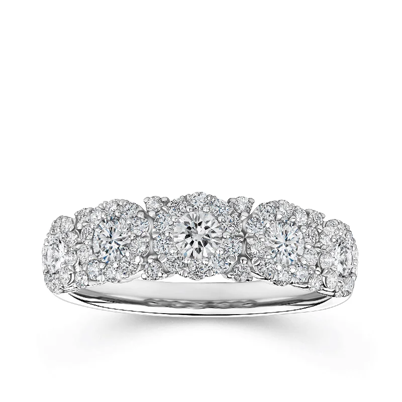 Round Brilliant Cut Diamond Cluster Ring in 9ct White Gold