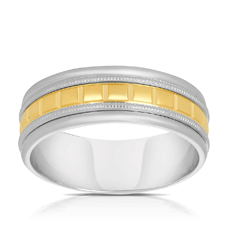 Pattern Wedder Ring in 9ct White and Yellow Gold