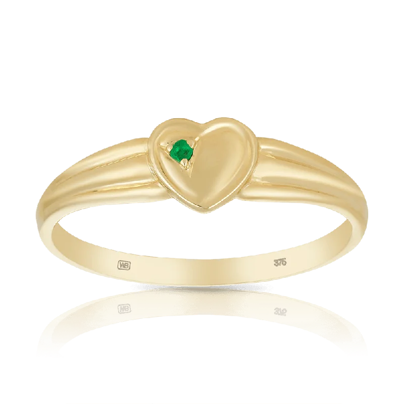 Children's Heart Emerald Ring in 9ct Yellow Gold