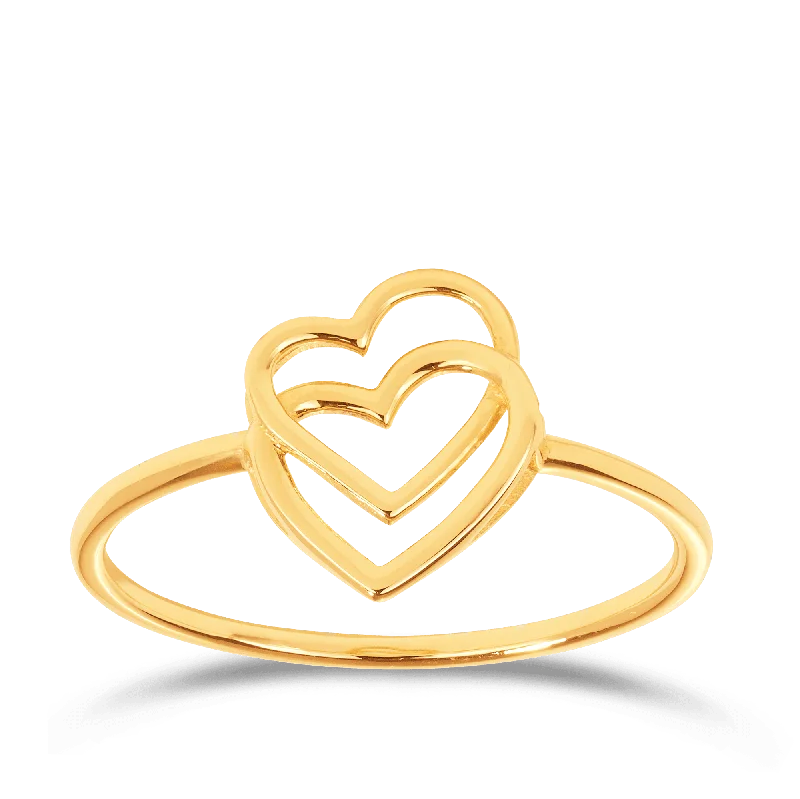 Overlapping Hearts Ring in 9ct Yellow Gold