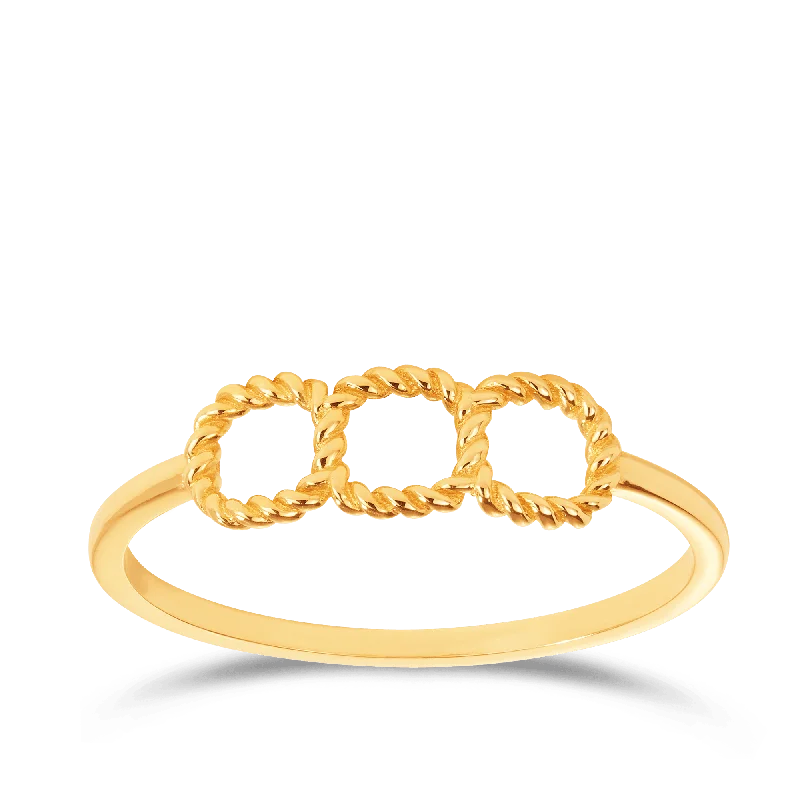 Triple Intertwine Beaded Rope Ring in 9ct Yellow Gold