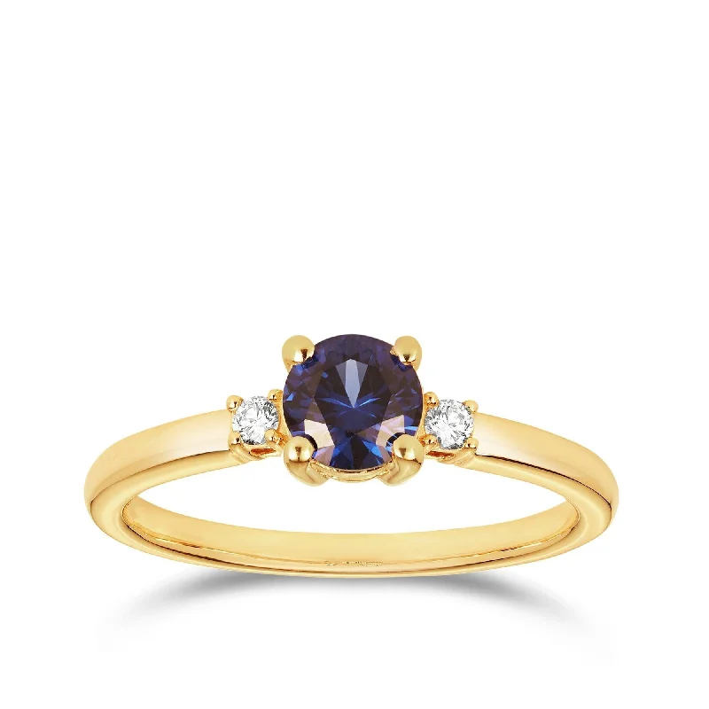 Created Sapphire & Diamond Trilogy Ring in 9ct Yellow Gold