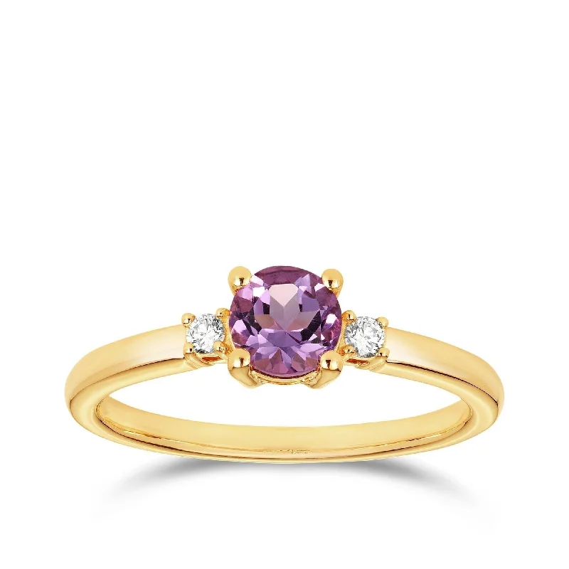 Amethyst & Diamond Trilogy Ring in 9ct Yellow Gold