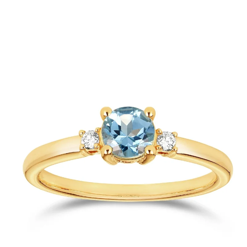 Blue Topaz & Diamond Trilogy Ring in 9ct Yellow Gold