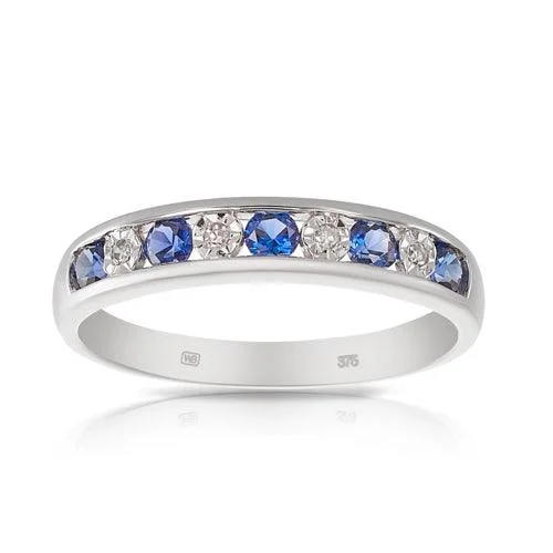 Created Sapphire & Diamond Ring in 9ct White Gold