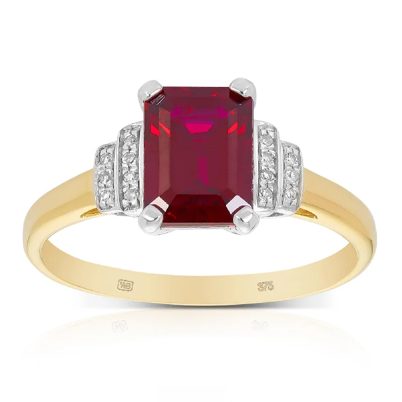 Created Ruby & Diamond Ring in 9ct Yellow & White Gold