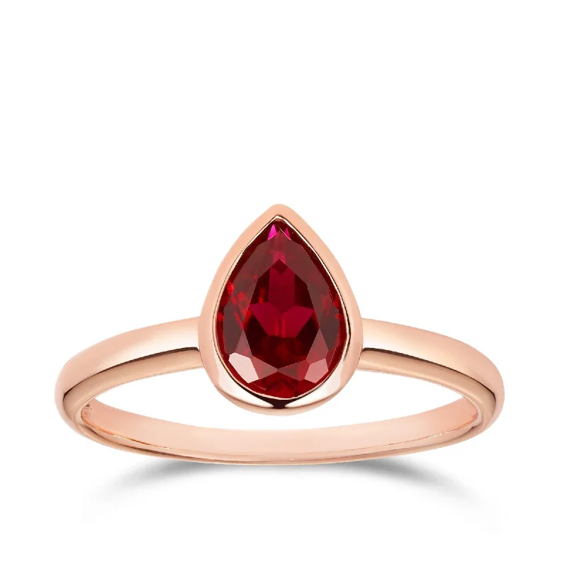 Created Ruby Pear Shape Ring in 9ct Rose Gold