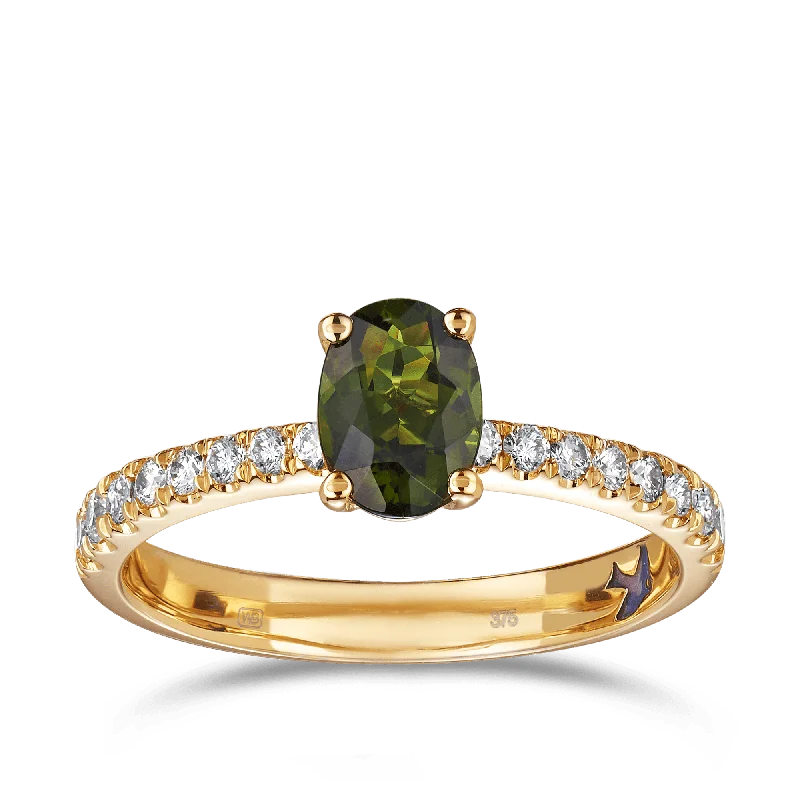 Bluebird of Happiness® Tourmaline & Diamonds Ring in 9ct Yellow Gold