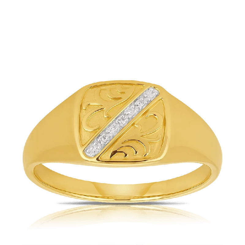 Diamond Signet Ring in 9ct Yellow Gold