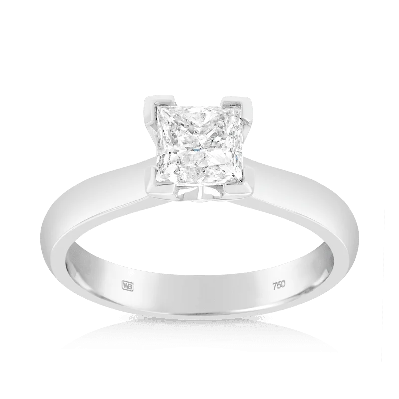 1ct Diamond Solitaire Square Engagement Ring in 18ct White Gold