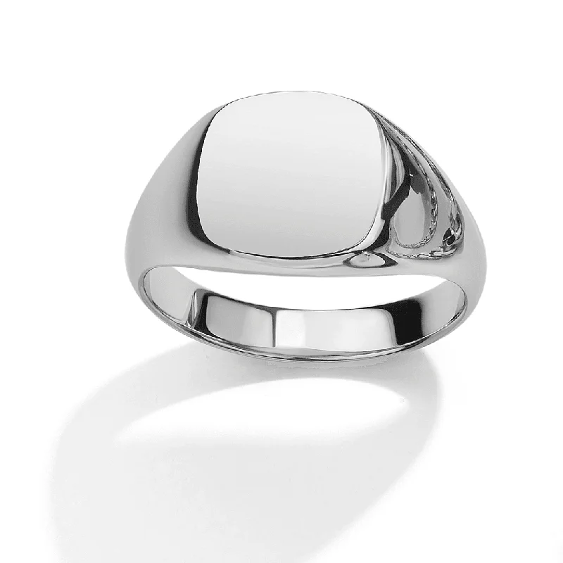 Solid Cushion Shape Signet Ring in Sterling Silver