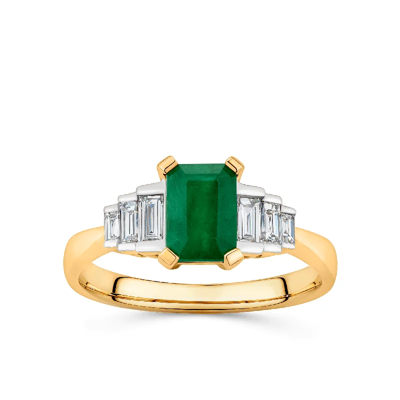 Emerald and Diamond Claw & Channel Set Ring in 9ct Yellow Gold