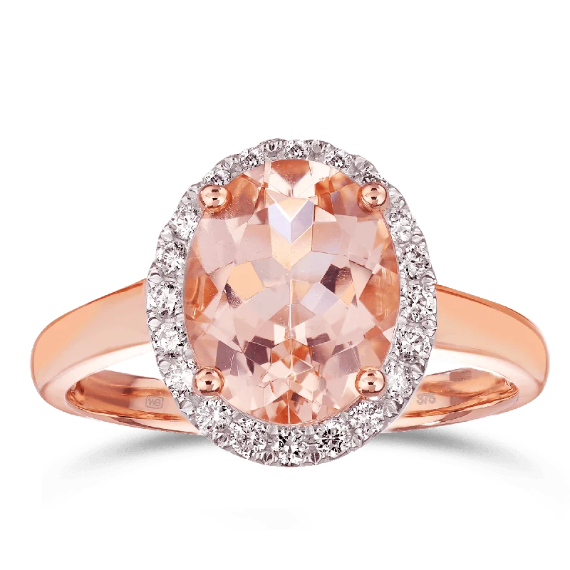 Morganite & Diamond Dress Ring in 9ct Rose Gold