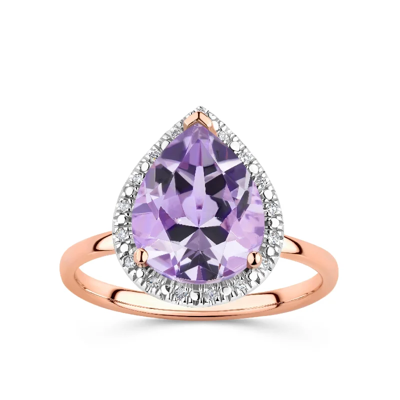 Pear Cut Amethyst & Diamond Cocktail Ring in 9ct Rose Gold