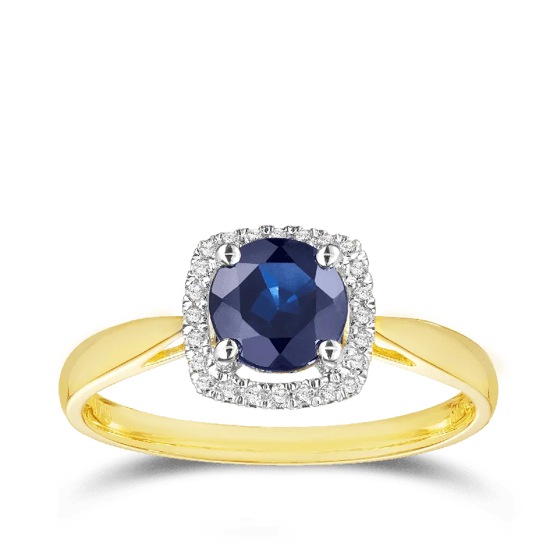 Sapphire & Diamond Halo Ring in Yellow Gold