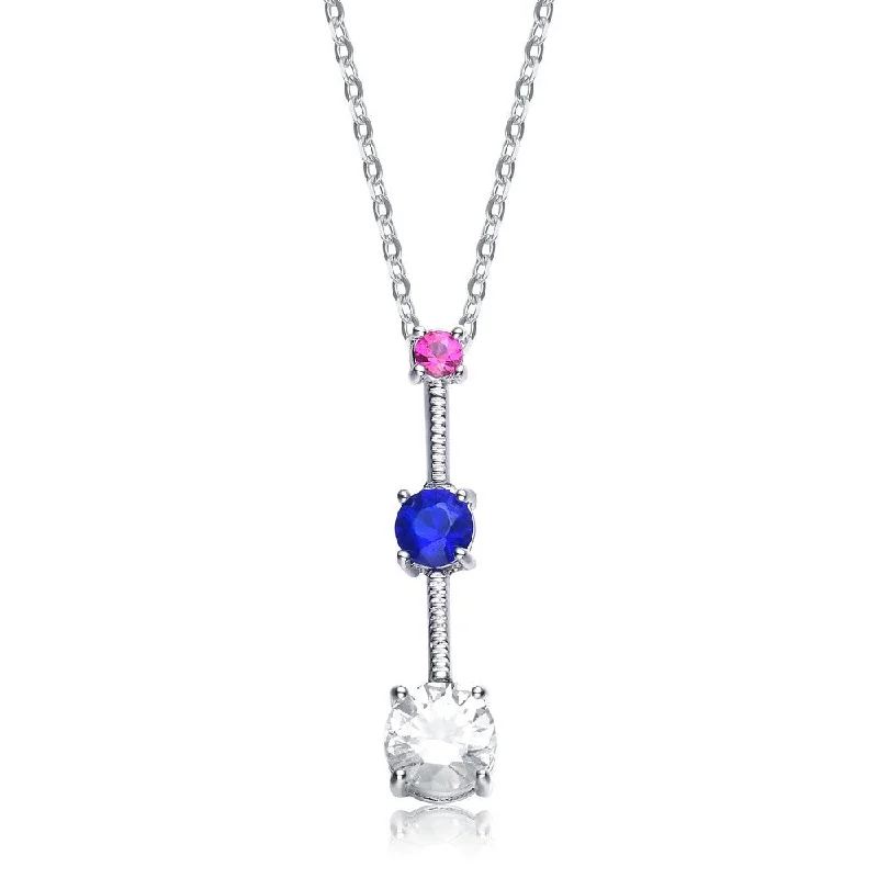 .925 Sterling Silver White Cubic Zirconia Pink And Blue Cubic Zirconia Pendant