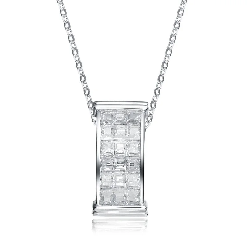 .925 Sterling Silver White Cubic Zirconia Rectangular Frame Pendant