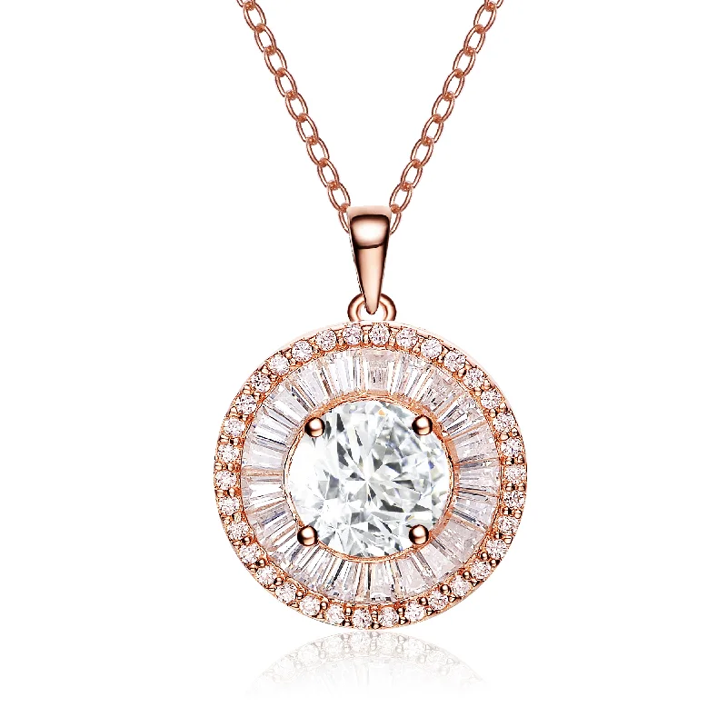 .925 Sterling Silver With Rose Gold Plated And Clear Cubic Zirconia Pendant Necklace