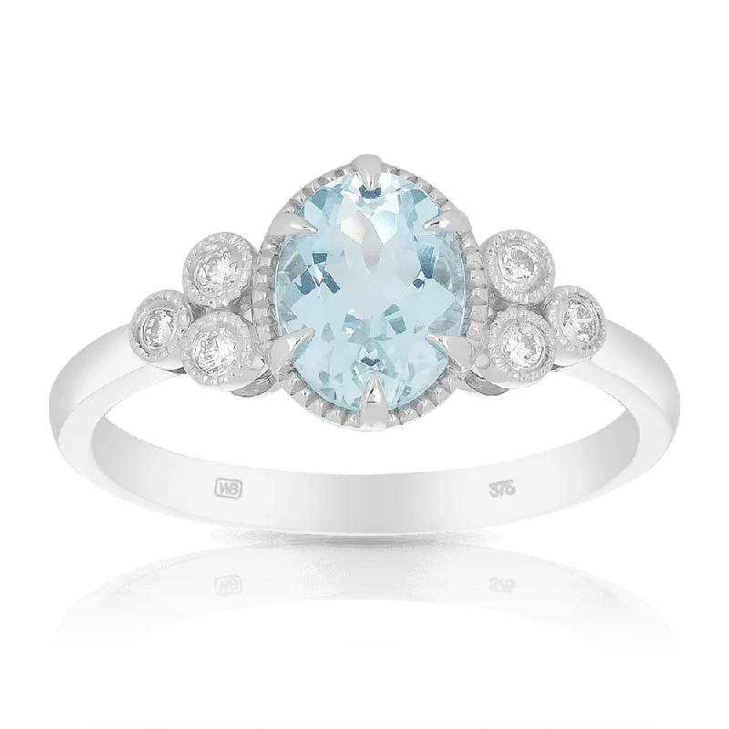 Aquamarine and Diamond Dress Ring in 9ct White Gold