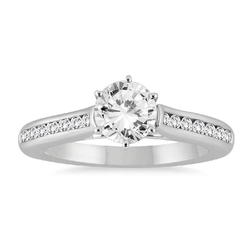 AGS Certified 1 1/3 Carat TW Diamond Channel Engagement Ring in 14K White Gold (J-K Color, I2-I3 Clarity)