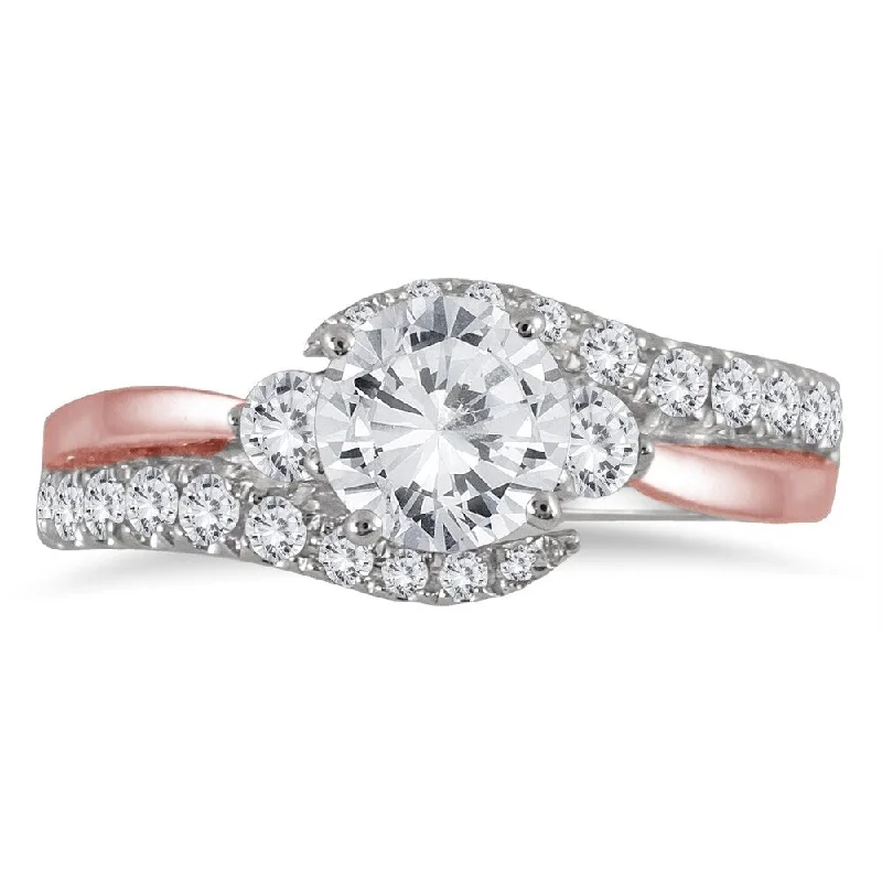 AGS Certified 1 1/4 Carat TW Diamond Engagement Ring in Two Tone 14K Rose and White Gold (J-K Color, I2-I3 Clarity)