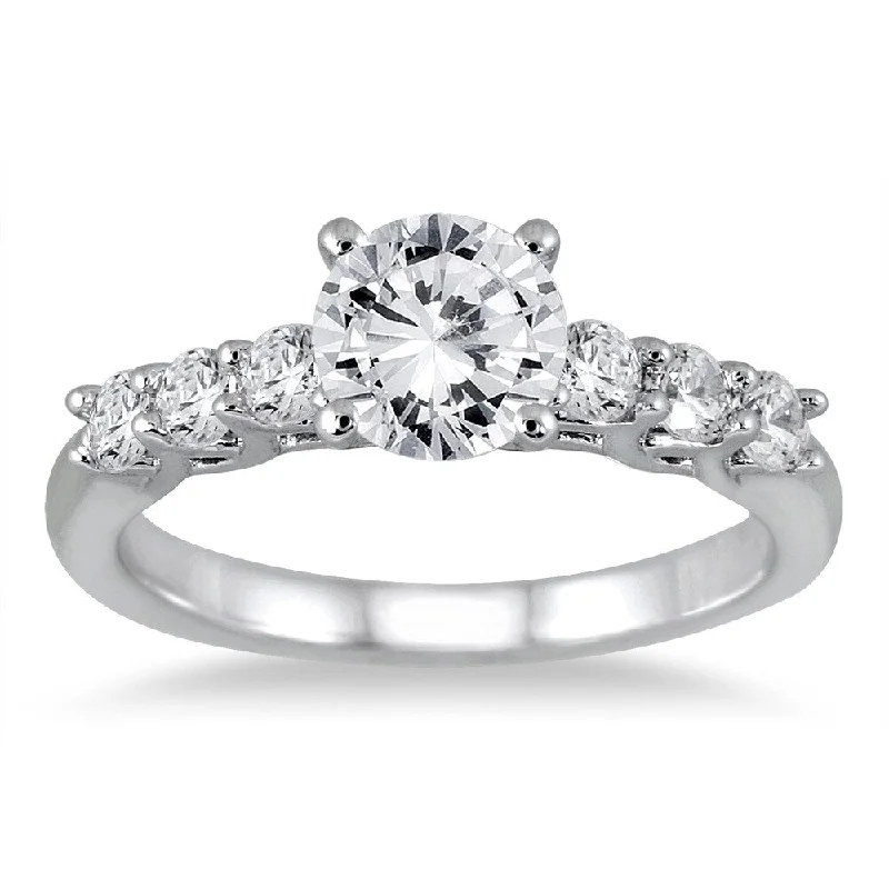 AGS Certified 1 2/5 Carat TW Seven Stone Engagement Ring in 14K White Gold (J-K Color, I2-I3 Clarity)