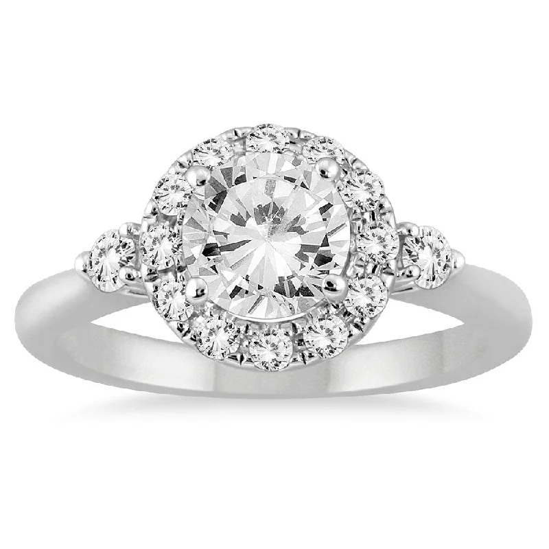 AGS Certified 1 3/8 Carat TW Diamond Halo Engagement Ring in 14K White Gold (J-K Color, I2-I3 Clarity)