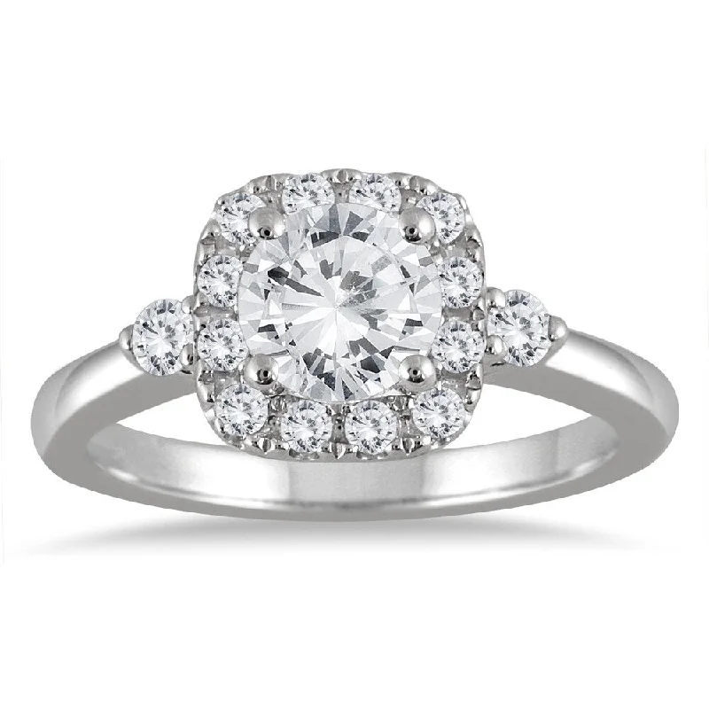 AGS Certified 1 3/8 Carat TW Diamond Halo Engagement Ring in 14K White Gold (J-K Color, I2-I3 Clarity)