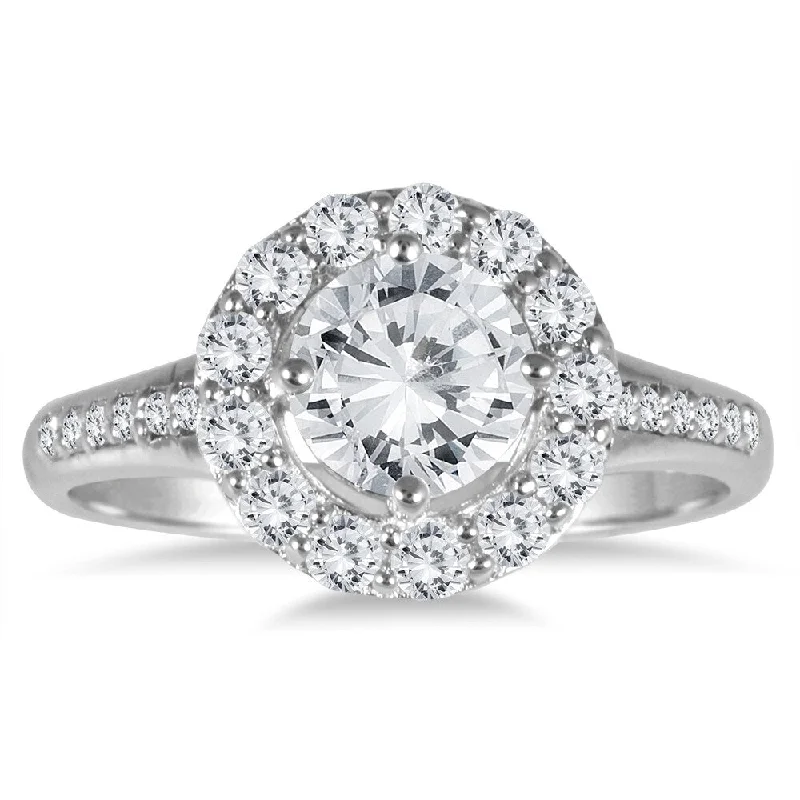 AGS Certified 1 Carat TW Diamond Halo Engagement Ring in 14K White Gold (J-K Color, I2-I3 Clarity)