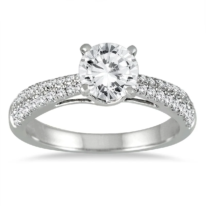 AGS Certified 1 Carat TW Diamond Pave Engagement Ring in 14K White Gold (J-K Color, I2-I3 Clarity)