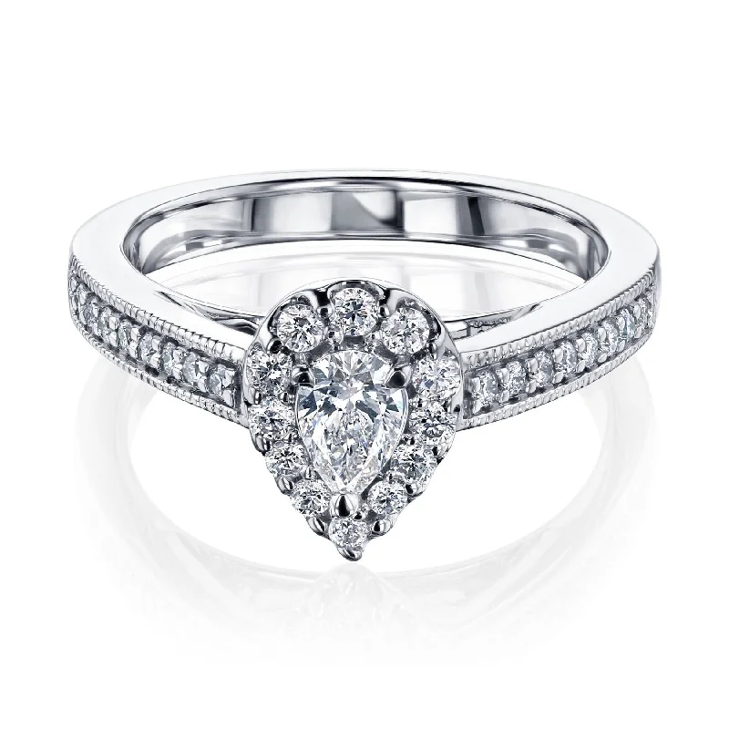 Annello by Kobelli 10k White Gold The Pear Halo Diamond Ring (HI/SI, HI/I)