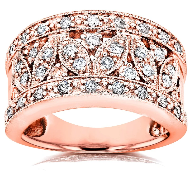 Annello by Kobelli 14k Rose Gold 1/2ct TDW Diamond Floral Wide Anniversary Ring