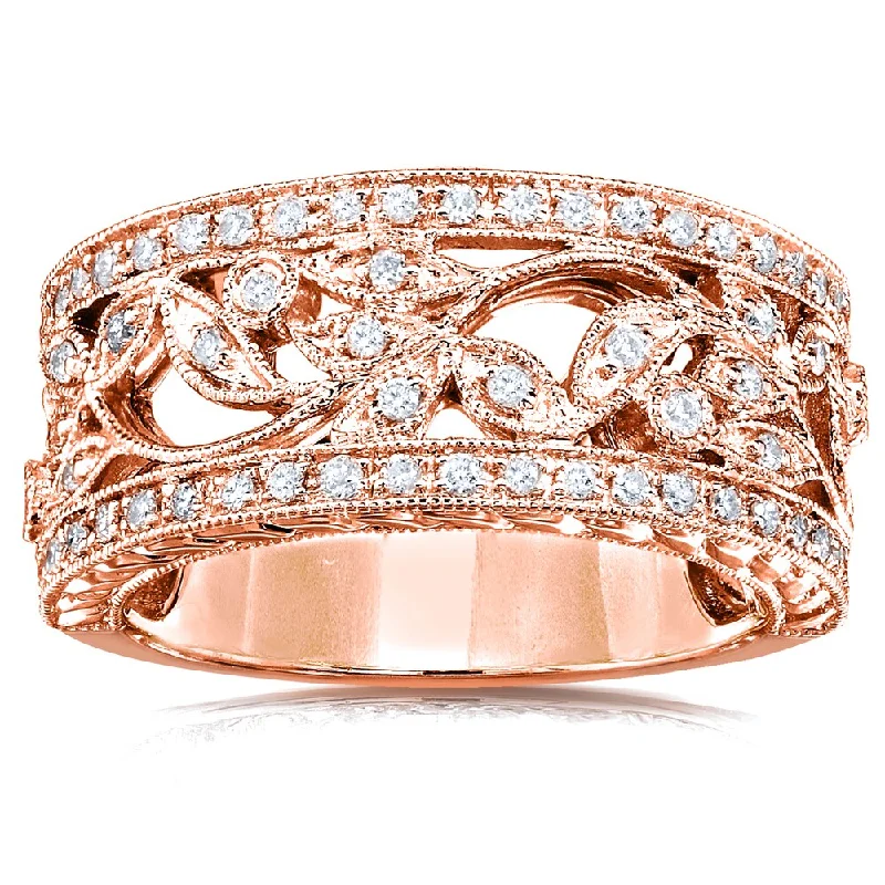 Annello by Kobelli 14k Rose Gold 1/4ct TDW Diamond Wide Floral Anniversary Ring