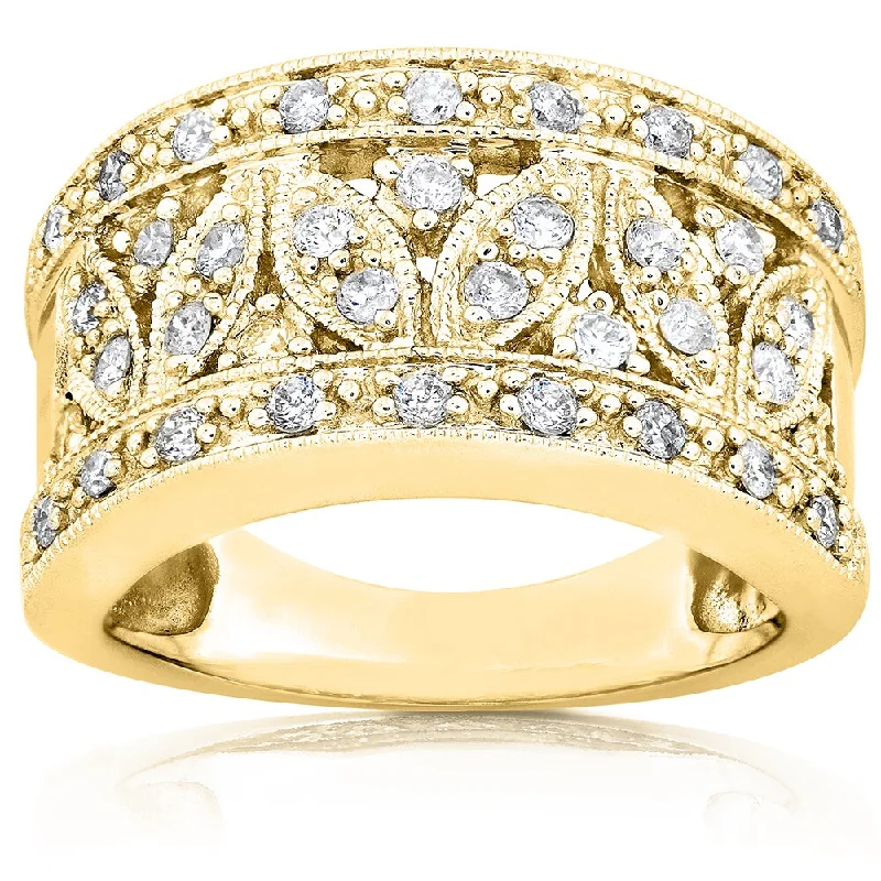 Annello by Kobelli 14k Yellow Gold 1/2ct TDW Diamond Floral Wide Band Anniversary Ring