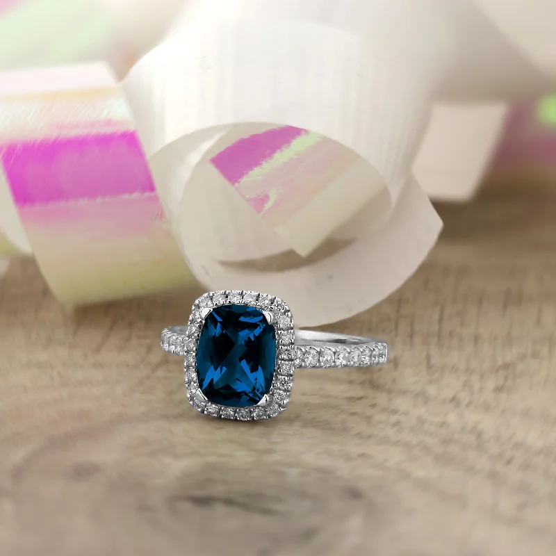 Auriya 1 7/8ct Cushion-cut London Blue Topaz and Halo Diamond Engagement Ring 3/8ctw 14k Gold