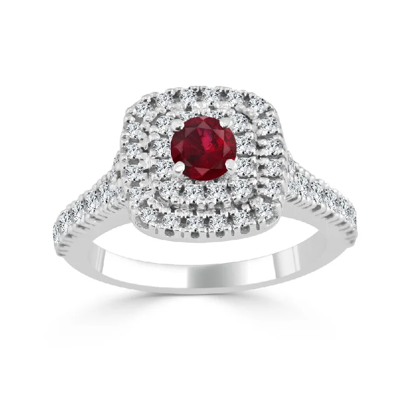 Auriya 14k Gold 2/5ct Ruby and 3/5ct TDW Round Diamond Double Halo Engagement Ring