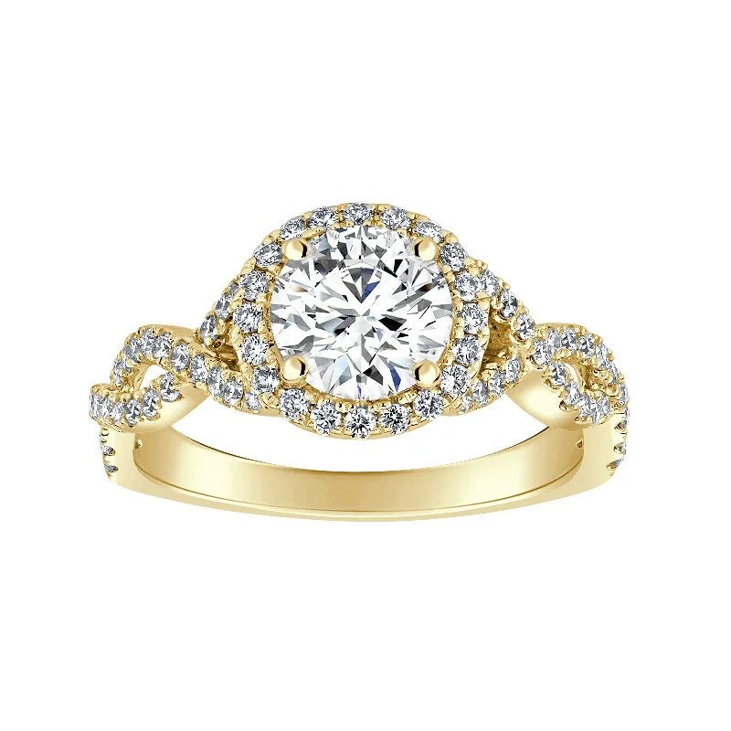 Auriya 14k-Yellow Gold Lab Grown Round-Halo Twisted-Shank Diamond Engagement Ring 1.65ct. tw. (E-F VS)