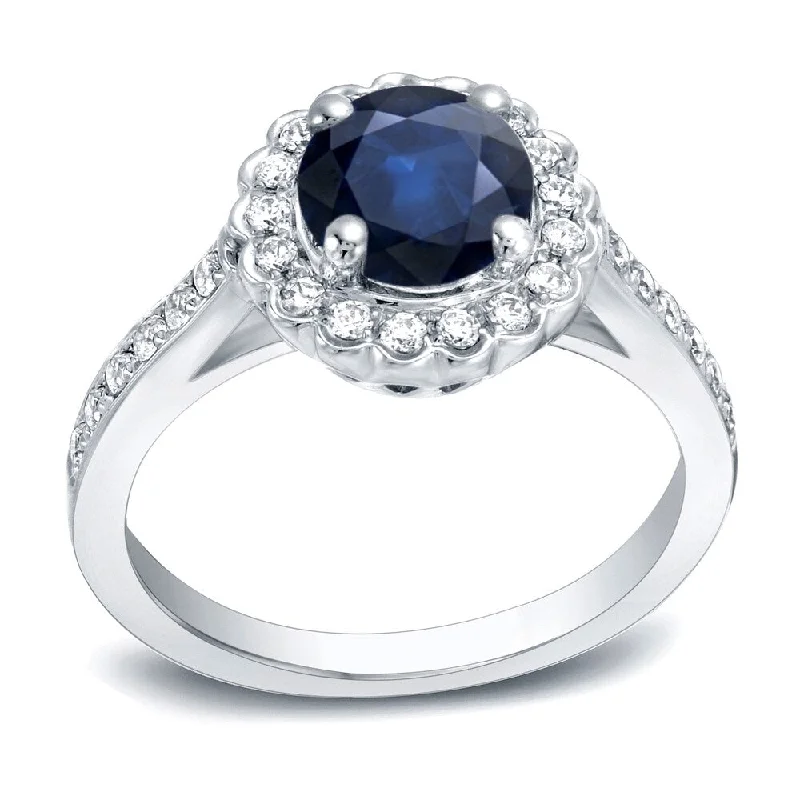 Auriya 1ct Blue Sapphire and 1/3ct TDW Halo Diamond Engagement Ring 14k Gold