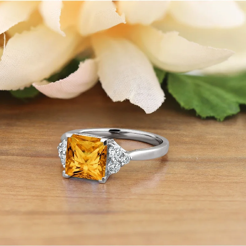 Auriya 3 1/10ct Princess-cut Citrine and Diamond Engagement Ring 1/3ctw 14k Gold