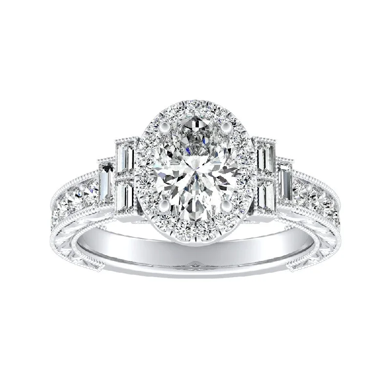 Auriya Platinum Vintage Art Deco Oval-cut Halo Diamond Ring 1 5/8cttw