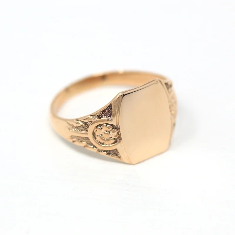 Blank Signet Ring - Edwardian 10k Yellow Gold Engrave Monogram Letters Initials Band - Antique Circa 1910s Size 12.75 Ostby Barton Jewelry