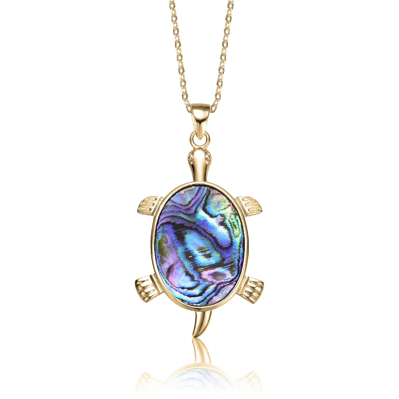 Classic 14K Gold Plated Cubic Zirconia Abalone Charm Pendant Necklace