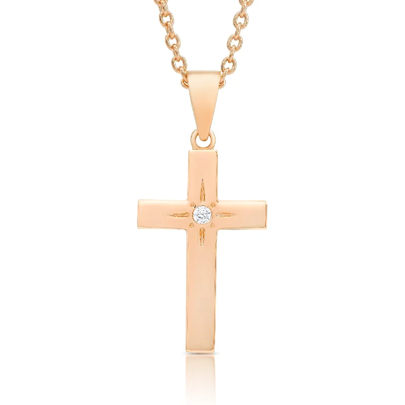 Cross Necklace with CZ - Rose